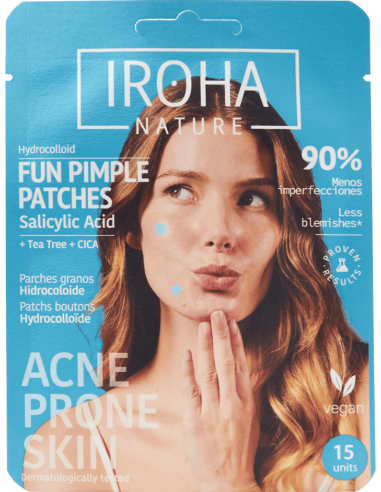 IROHA NATURE ACNE PRONE FUN Plāksterīši ar silicilskābi pūtīšu ārstēšanai, novēršanai 15gb/iepak.