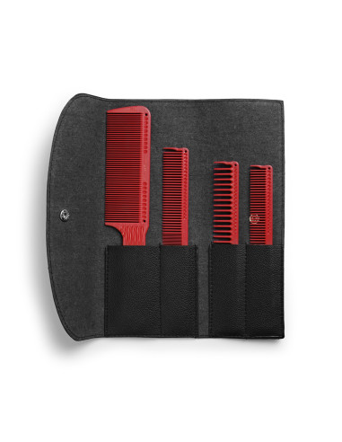 JRL Barber Comb Set, 4 combs with case, heat resistant, up to 240°C, Red