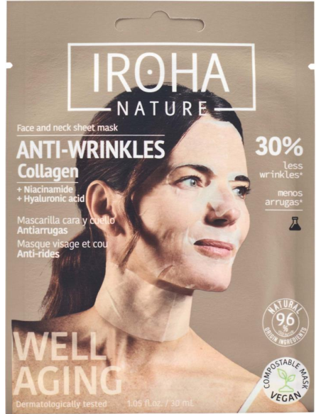 Iroha Nature маска для лица и шеи против морщин с коллагеном, ниацинамидом и гиалуроновой кислотой для упругости кожи