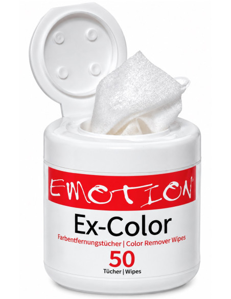 Emotion EX-COLOR matu krāsas traipu noņemšanas salvetes 50 gab., saudzīgai matu krāsas noņemšanai no ādas