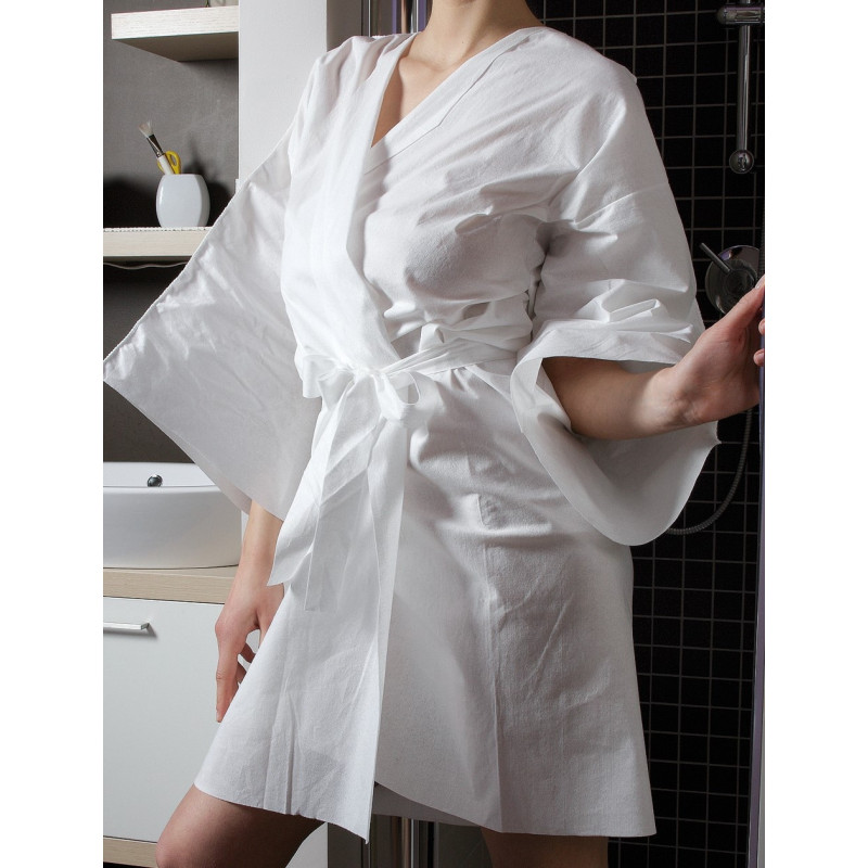 Bathrobe PROFESSIONAL, non-woven material, disposable, white, 50 pcs.