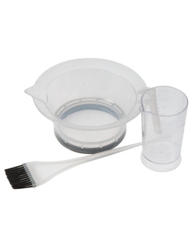 Hair color mixing set (bowl, brush, measuring cup), transparent