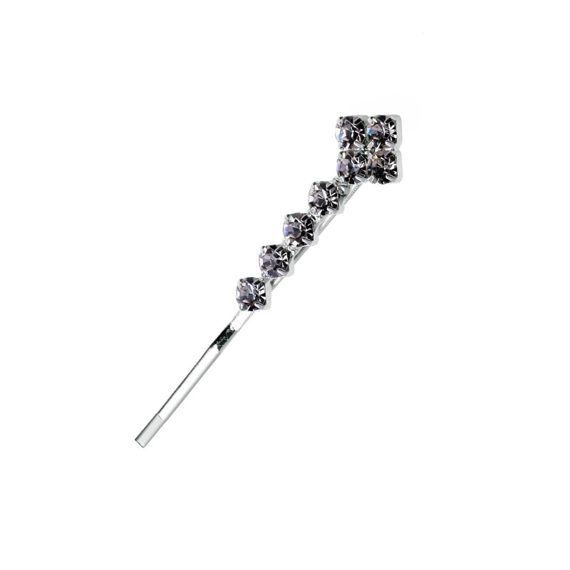 Hair clip, decorative, wavy, silver with 8 crystals, 2 pieces