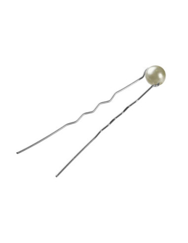 Bobby pins, wavy, 65mm, silver, with white pearl (8mm), 50 pieces