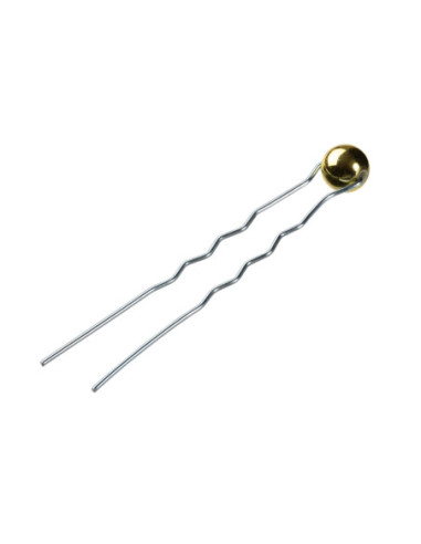 Bobby pins, 65mm, silver, with gold pearl (8mm), 50 pieces