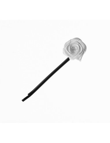 Hair clip, smooth, black with white rose, 10 pieces