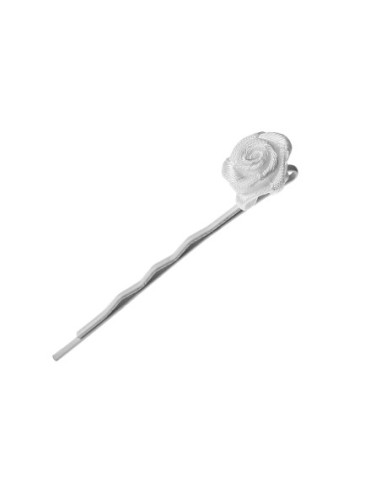 Hair clip, wavy, white with rose, 10 pieces
