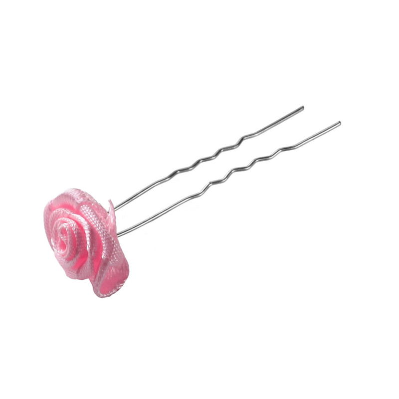 Bobby pins, 45mm, decorative, wavy, small with pink rose, 50 pieces
