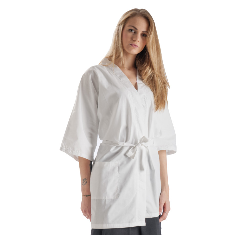 Кимоно, с карманами, полиэстер, универсальный размер, белое, 1 шт./ уп.
