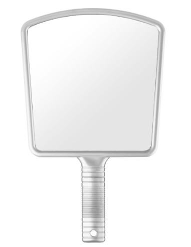 Mirror with handle, size: 22x20x19 cm, high. 36 cm, silver