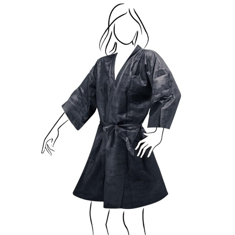 Kimono with pockets, non woven, black, disposable, 10 pcs./pack.