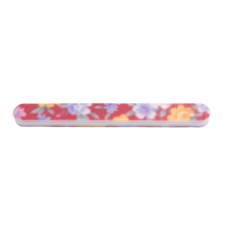 Nail file, straight, with a floral motif, red / blue / yellow, 1pc.