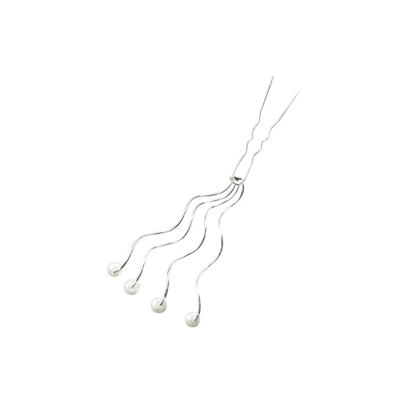 Hair clip, decorative, silver + 4 pearls 1 pieces