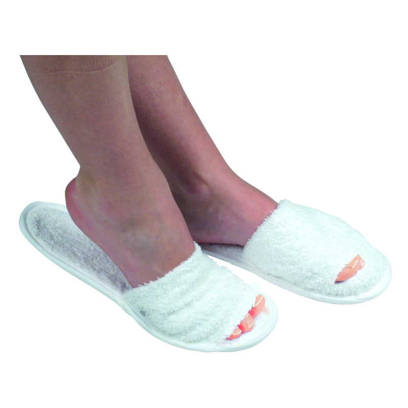Slippers for pedicure, white, with open toe, 1 pair
