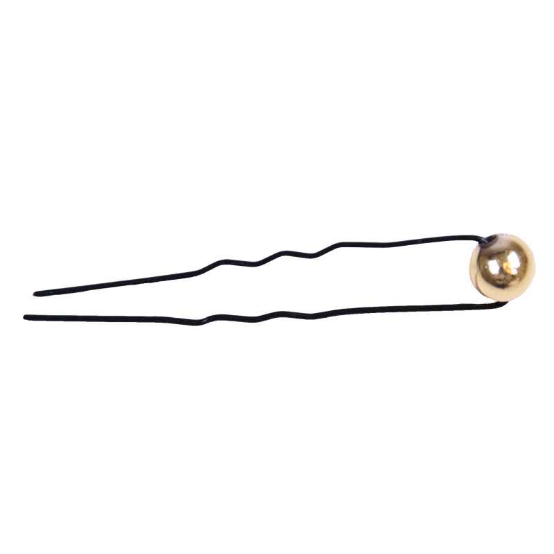 Bobby pins, decorative, black, gold pearl 6 pieces