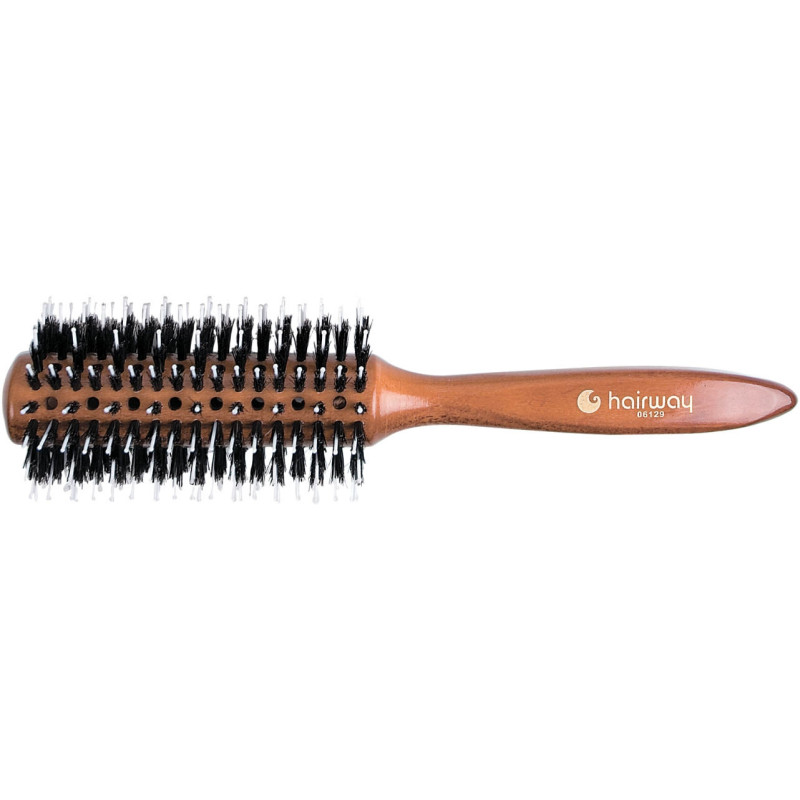Lacquered round Brushing brush GLOSSY WOOD with wild boar and polyamide bristles, wood, Ø 60 mm, With 20 rows
