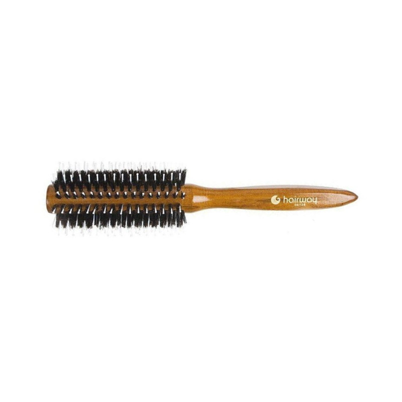 Lacquered round Brushing brush GLOSSY WOOD with wild boar and polyamide bristles, wood, Ø 55 mm, With 12 rows