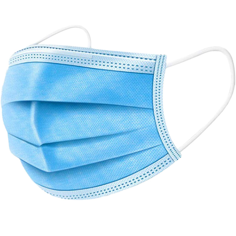Face protection mask, 3 layers, blue, 10 pcs.