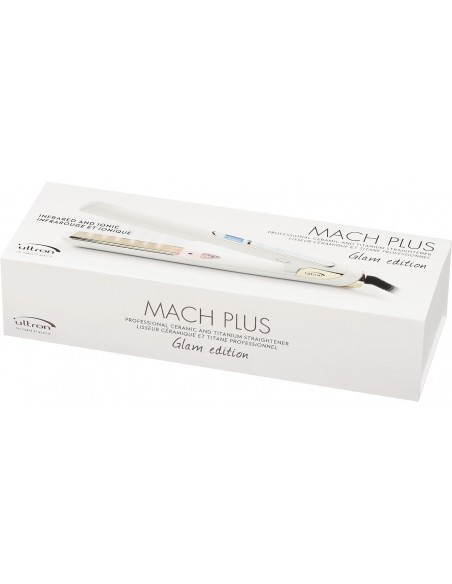 Professional hair straightener Mach Plus Glam Edition,  titanium plates, white