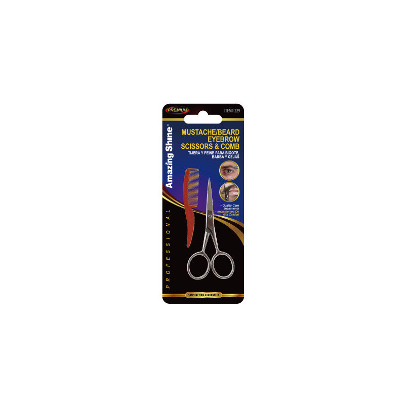 Scissors and comb for mustache and beard