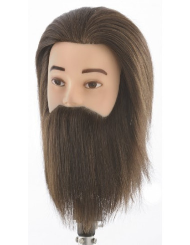Учебная голова манекена с бородой, 100% натуральные волосы, 18 см