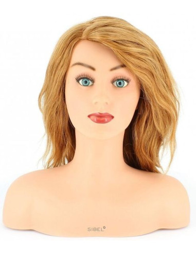 Mannequin head Laura with shoulders, 100% natural hair, 15-30cm