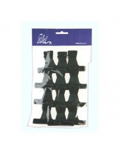 Hair clips, black, plastic, 55mm, 12pcs