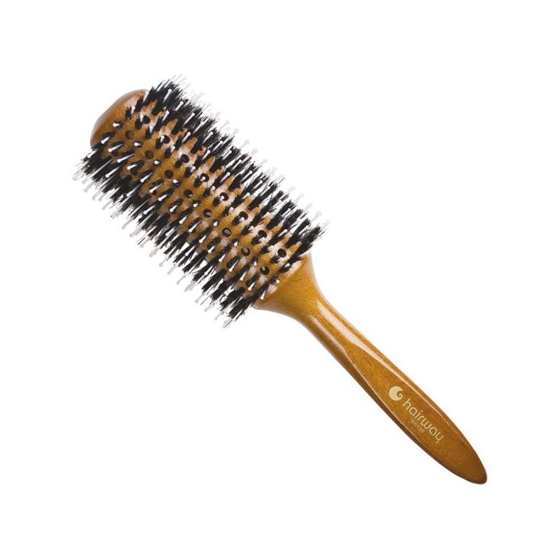 Lacquered round Brushing brush GLOSSY WOOD with wild boar and polyamide bristles, wood, Ø 73 mm, With 24 rows