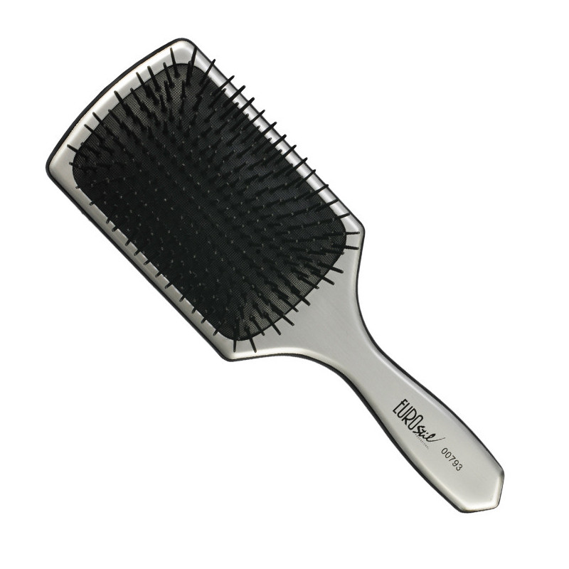 Hair brush with cushion, plastic bristles, 13 rows