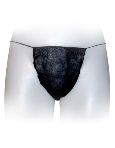 Panties Tanga, men's, black, non-woven material, disposable, 100pcs.