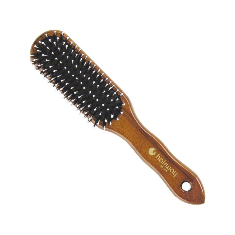 Wooden hair brush with pure wild boar bristles and polyamide pins, 40x220mm