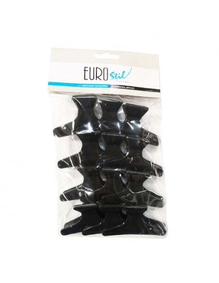 Hair clips, plastic, large, black, 12pcs.