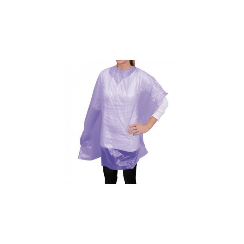 Cape for coloring and hair styling, disposable, long, plastic, purple, 90cmx118cm, 30pc. / pack.