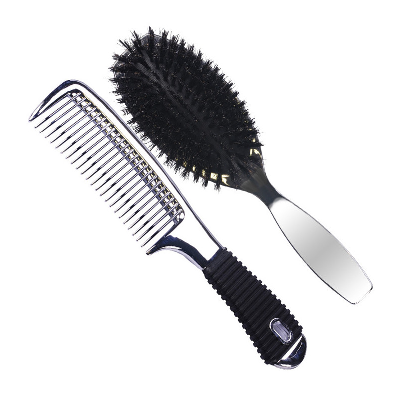 Set - hair brush with hair comb, metallized