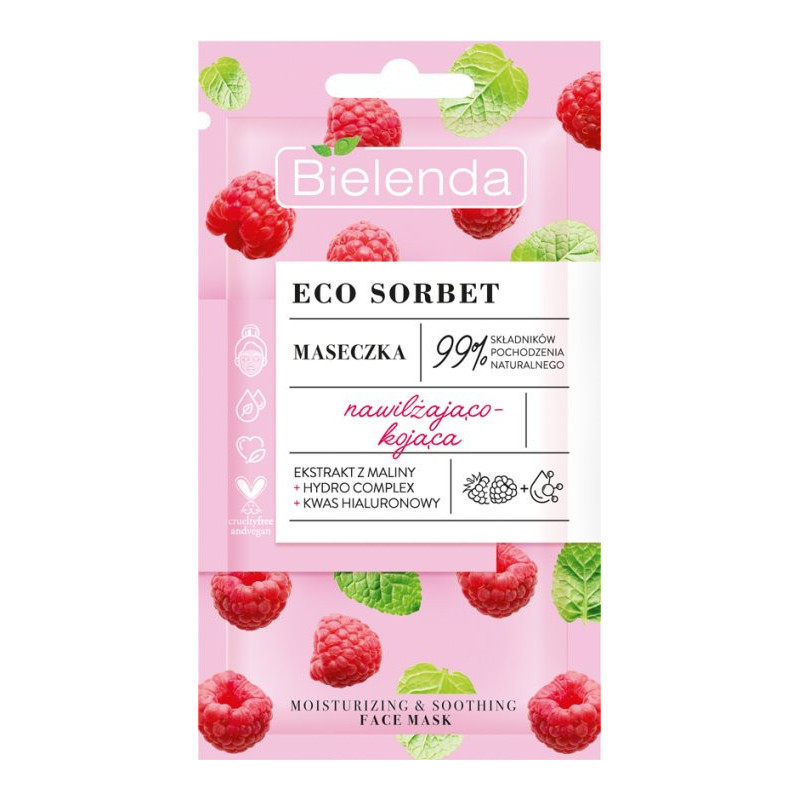 ECO SORBET Face mask, moisturizing / soothing, for sensitive skin, raspberry extract / hyaluronic acid 8g