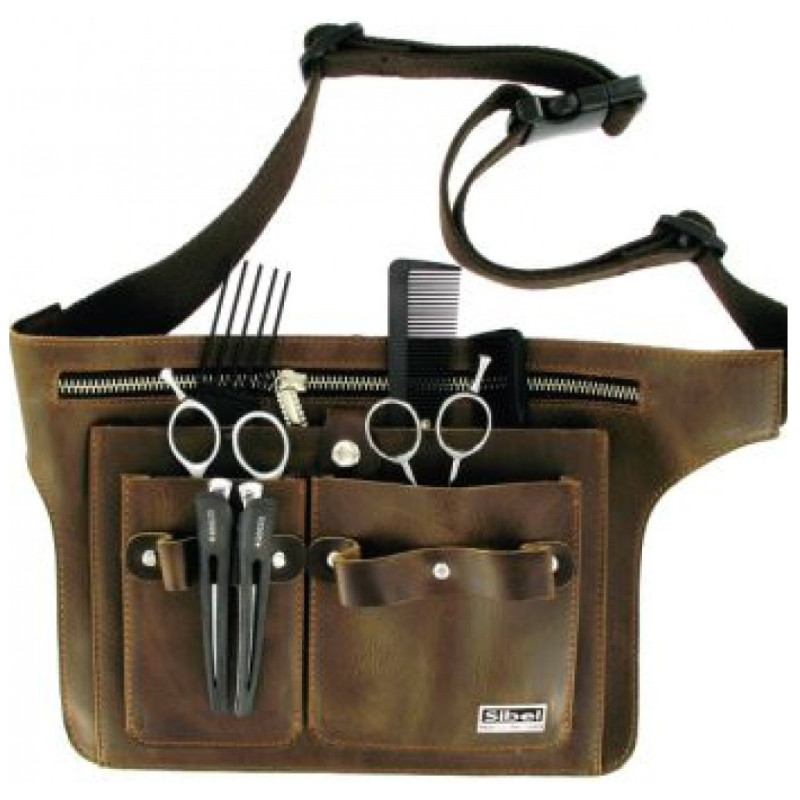 Bag - belt for hairdressing tools, leather, brown