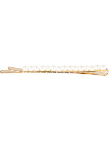 Long golden clips rect. with pearls, 8cm 2pcs