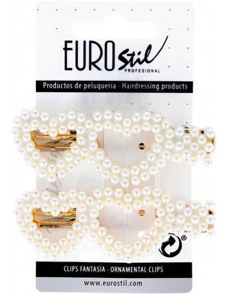 Klipši matiem, zelta, sirds forma, 8 cm, ar pērlēm, 2gab