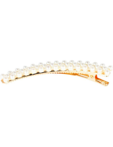 Curved golden clips with pearls, 8cm, 2pcs