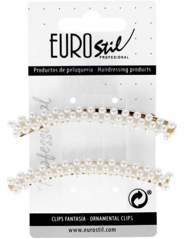 Curved golden clips with pearls, 8cm,...