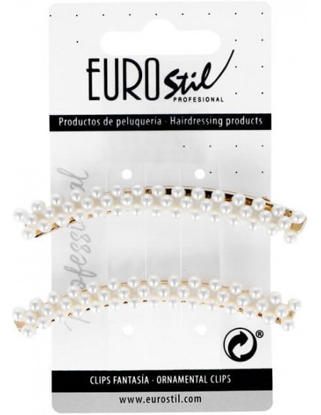 Curved golden clips with pearls, 8cm, 2pcs
