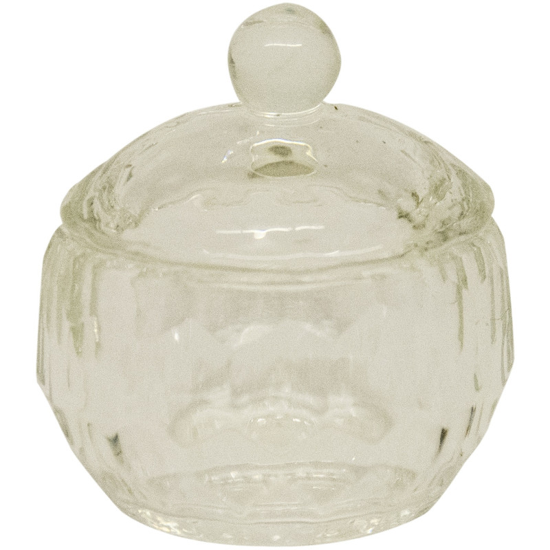 Container with lid, crystal, round, transparent