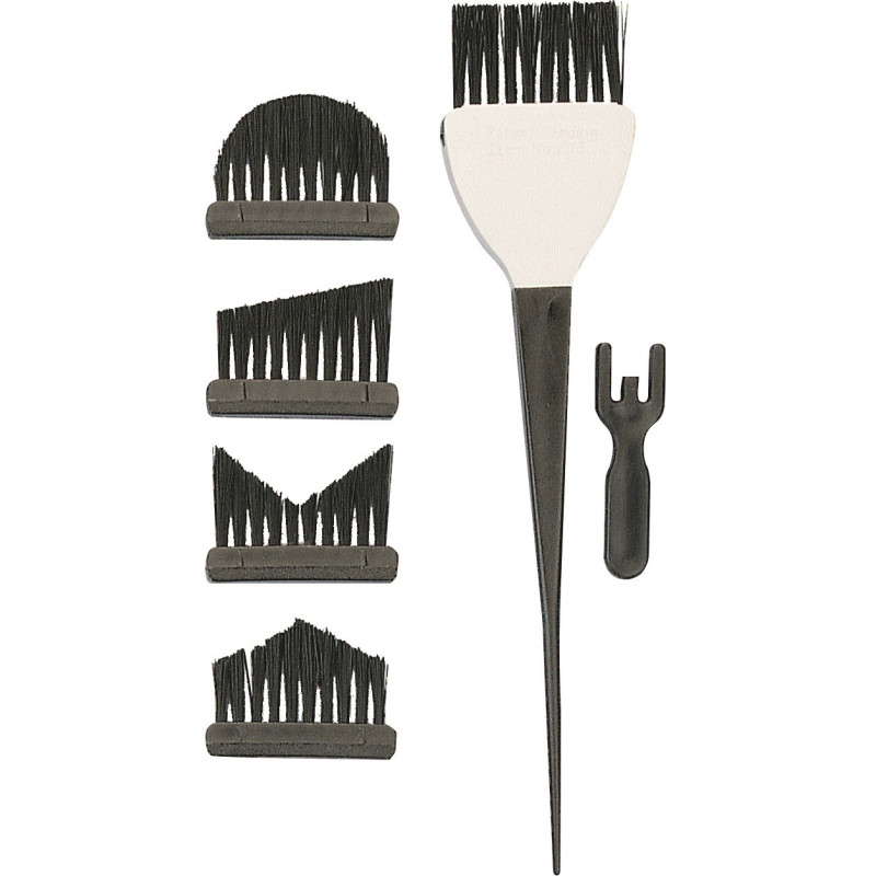 Hair dye brush, set (brush + 5 interchangeable brush tips), black