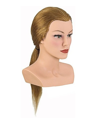 Mannequin head - woman, natural hair and eyelashes, dark blonde hair, length ~ 45cm