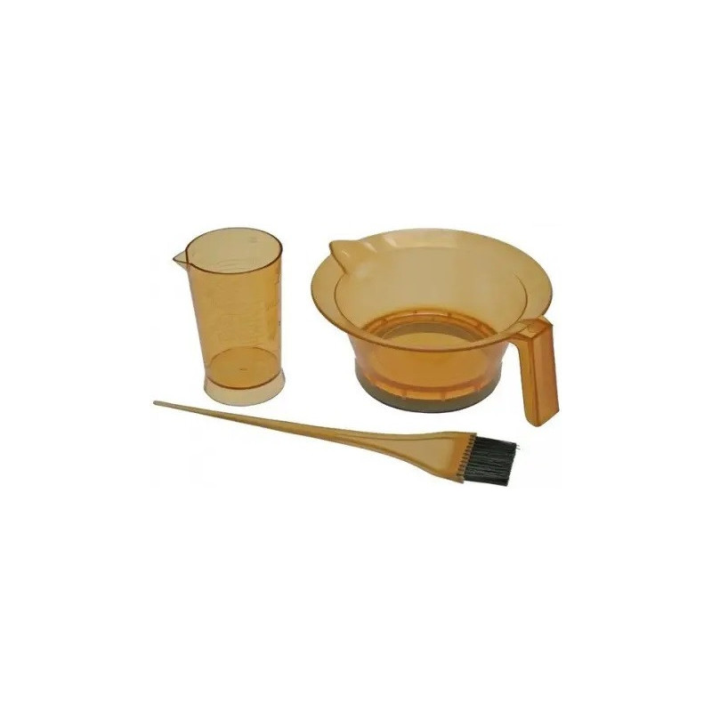 Hair dye mixing kit (bowl, brush, measuring cup), transparent orange