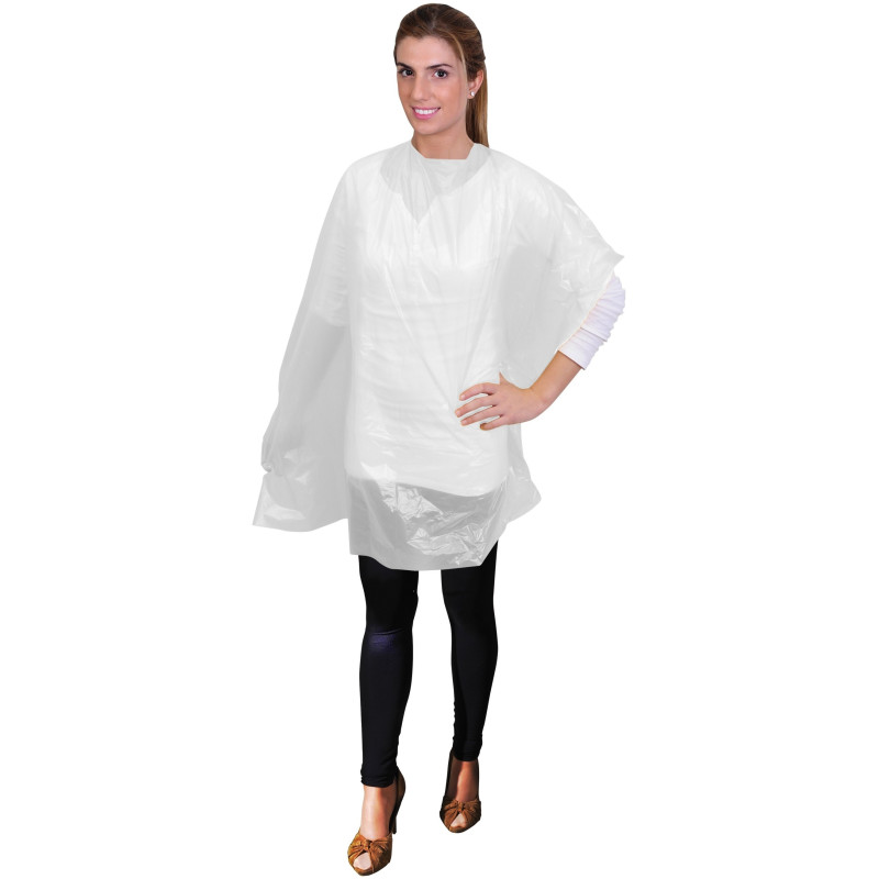 Cape for dyeing and hair styling, disposable, polyethylene, white, 100cmx105cm, 50pc. / pack.