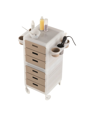 Hairdresser Trolley My, 6 brown drawers, White, Made in Italy
