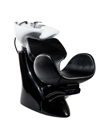 Hairdresser Wash Unit Kansas with Black Eco-Leather Chair and White Ceramic Basin