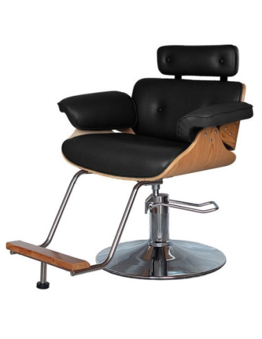 Friziera klienta krēsls, ar sudraba pamatni, melns