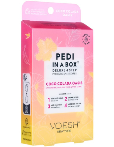 VOESH - PEDI IN A BOX Komplekts pēdām Coco Colada Oasis sausai ādai, atsvaidzinošs, 4 līdzekļi